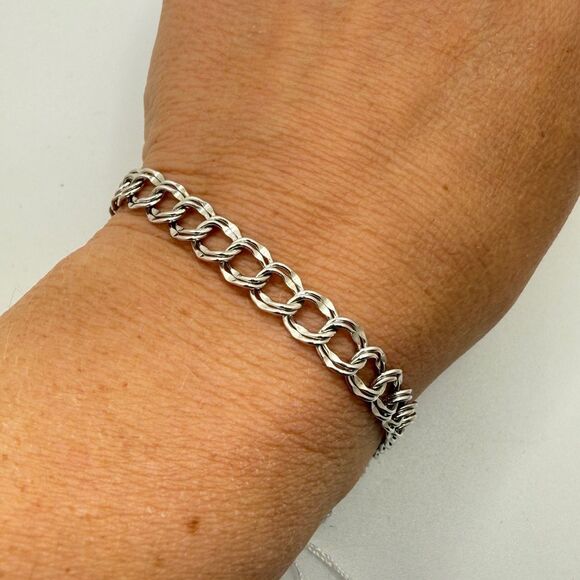 7.5" Double Cuban chain link bracelet in solid sterling silver, marked ROC! - Picture 5 of 10